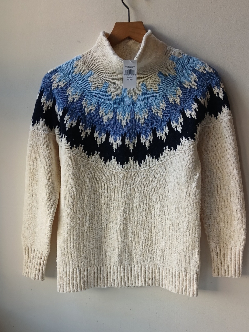 L.L. Bean Cotton Ragg Sweater Blue Cream Women's XS Petite NWT